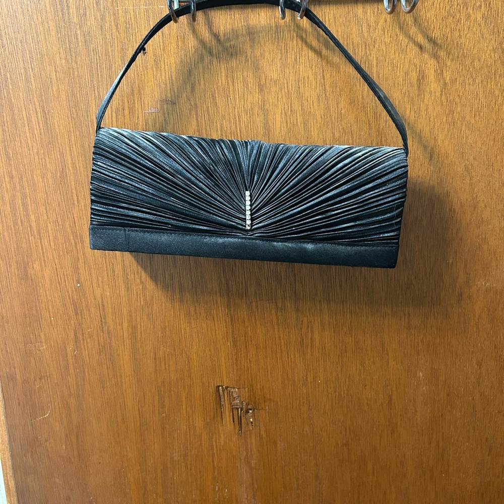 Sophisticated Black Satin Clutch with Pleated Design